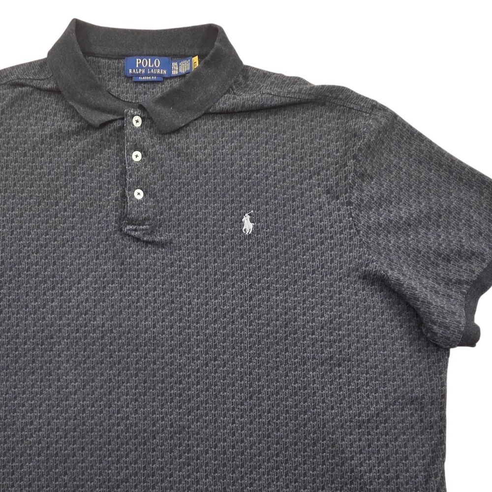Polo Ralph Lauren Classic Fit Polo Shirt PRL Monogram AOP Gray Black Mens XXL